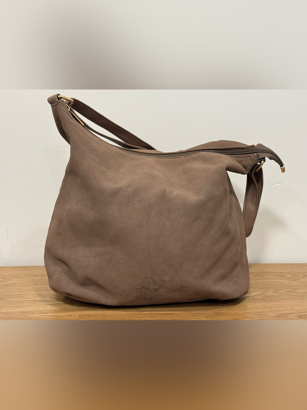 Taupe Suede Shoulder Bag with Soft Hobo Shape